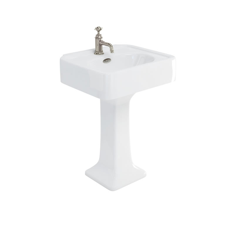 Arcade 600mm basin with nickel overflow & pedestal 